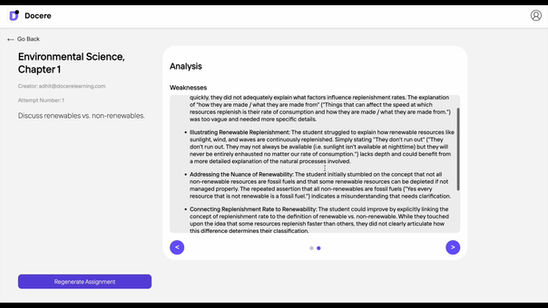 Demo #4 [Environmental Science]: Regenerating an assignment with Docere's AI-Study Optimization.